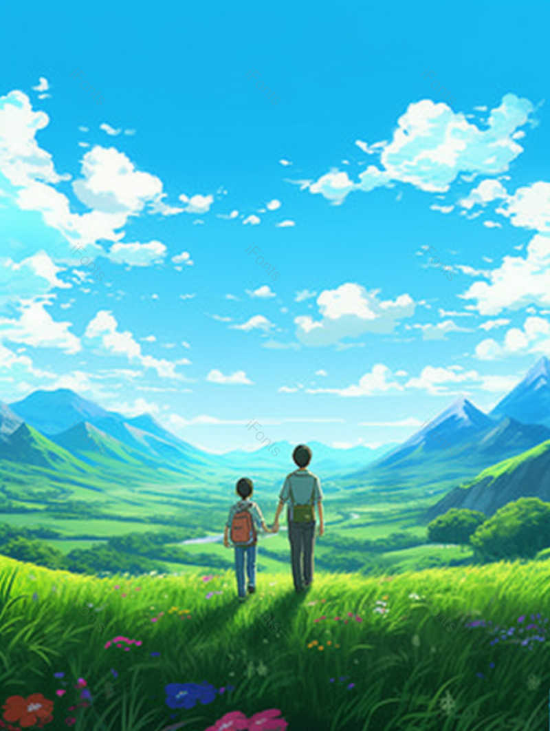 父子温馨户外出游场景插画,插画/手绘图,插画/手绘图库,插画/手绘图下载,插画/手绘